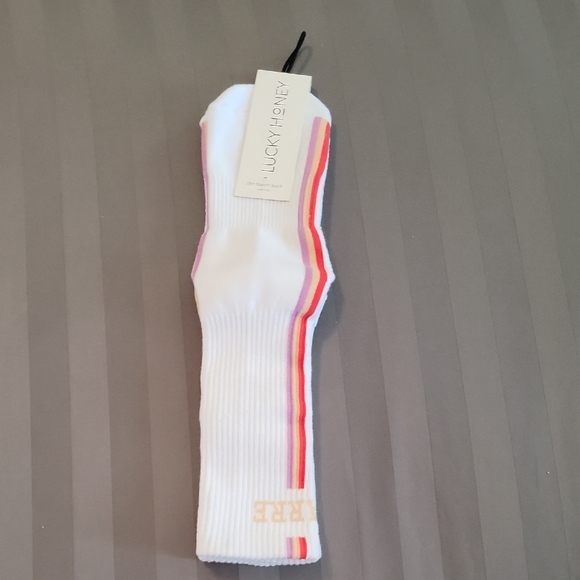 Lucky Honey Barre Grip Socks White with Multicolor Stripes - Retro Style - Picture 7 of 10